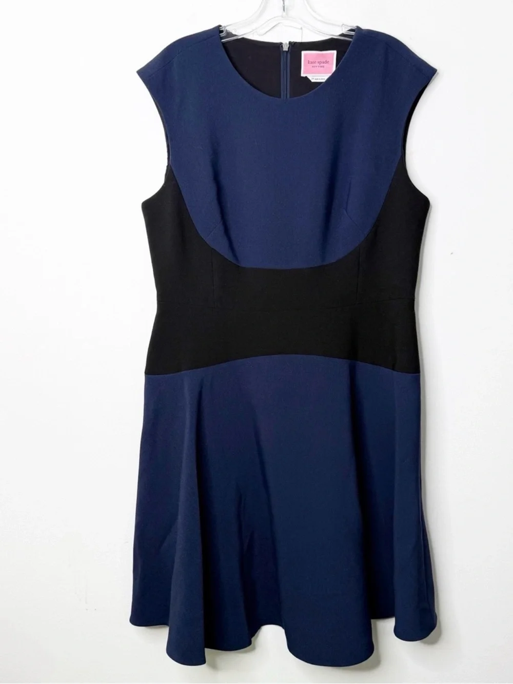 KATE SPADE Parisian Navy Black Color Block Sleeveless Crepe Dress Sz. 14
